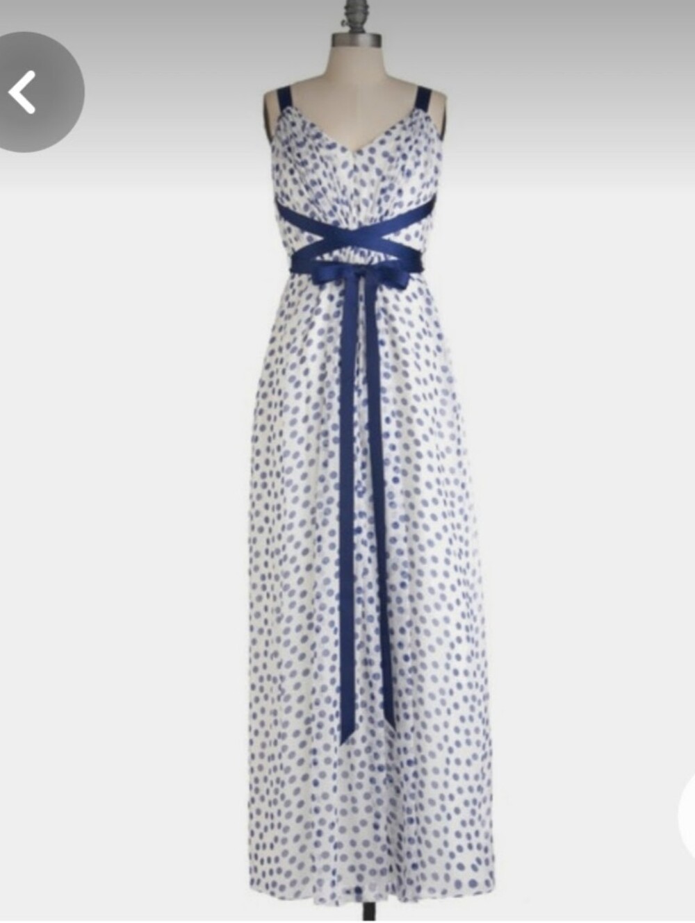 Jill Stuart White Maxi Dress with Blue Dot Print and Navy Trim